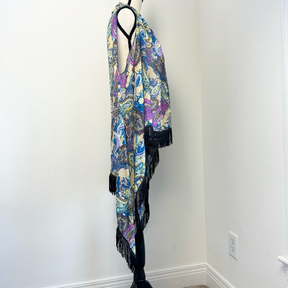 Lavello Convertible Fringed Vest Scarf Sheer Chiffon Paisley Boho Colorful OS - Picture 5 of 10